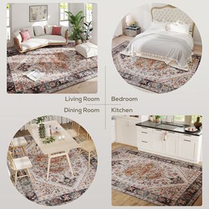 Tappeto Boho con Motivo a Medaglione 8x10, Antiscivolo, a Pelo Alto e Basso, per Soggiorno e Camera da Letto, Marrone Fulvo, Lavabile in Lavatrice - Product Image 6