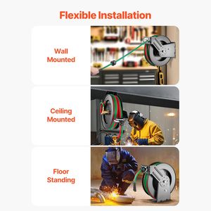 Avvolgitubo Retrattile per Saldatura da 1/4 di Pollice x 50 Piedi, Grado R Doppio, per Montaggio a Soffitto/Parete, Resistente, Max 300 PSI, Attrezzatura per Saldatura ad Ossigeno - Product Image 2