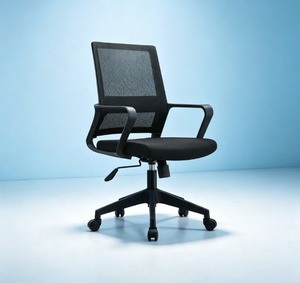 Chaise de bureau ergonomique moderne en maille noire avec accoudoirs réglables, base pivotante en acier, dossier solide, réglage manuel, cadre en acier inoxydable - Product Image 1
