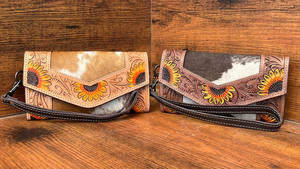 Gran oferta, cartera tallada a mano, Cartera de cuero genuino Occidental para el pelo en la cartera de piel de vaca, carteras de pulsera de cuero multiusos - Product Image 4