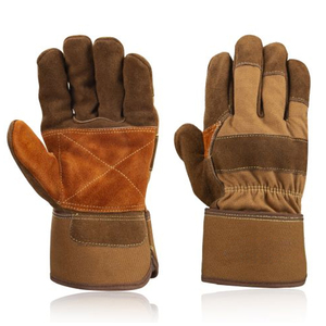 Guantes de Trabajo de Cuero Marrón Industriales y de Uso General con Palma Reforzada, Doble Costura, Protección para el Pulgar, Puño Elástico Extendido y Puño de Lona - Product Image 1