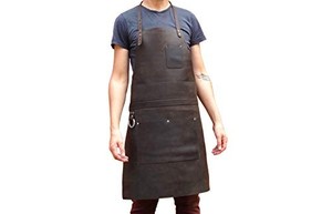 Brown Leather Bib <b>Apron</b> Adjustable Strap Pocketed Sleeveless <b>Apron</b> for Kitchen Chef <b>Barista</b> Restaurant Use - Product Image 6