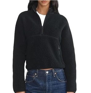 Veste en polaire épaisse de qualité supérieure, couleur noire, style quart de zip, en sherpa, pour femmes, coupe courte, vêtements d'extérieur, vestes en polaire technique - Product Image 1