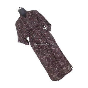 KL015 Vintage Sari Kimono Long Robe Summer Autumn Winter Floral Print Bohemian Oversized Full Length Sleeve Blended Poly Silk - Product Image 1