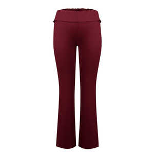 Leggings de yoga taille haute à jambe évasée, longueur intégrale, couleur bordeaux unie, en Spandex Nylon, sans couture, extensibles dans les quatre sens, avec taille élastique - Product Image 2