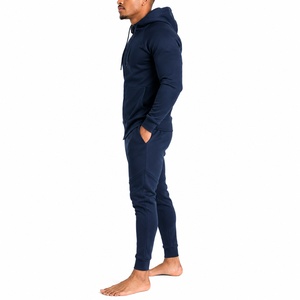 Men's Navy Full <b>Zip</b> <b>Hooded</b> Tracksuit 100% Cotton Regular Fit With Side Pockets Casual Wear Autumn Season - Product Image 2