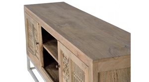 Modern Industrial Mango Wood Iron <b>Storage</b> TV Stand with Carved Design for Living Room Bedroom Hotel Home Dining - Product Image 3