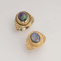 Anillo de Cabujón de Zoisita Rubí Natural, Chapado en Oro de 18K, Estilo Vintage, Joyería Hecha a Mano, Certificado por Terceros, MOKU JEWELLERY, Único