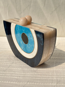 Bolso de Mano de Resina Azul Hecho a Mano con Diseño Geométrico Incrustado, Marco Dorado, Bolso de Lujo para Fiesta Nocturna - Product Image 3