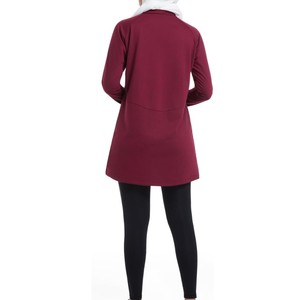 Modest Sportswear <b>Women's</b> Long Sleeve Zip Front <b>Tunic</b> Top Burgundy Casual Activewear <b>Dress</b> with Pockets - Product Image 6