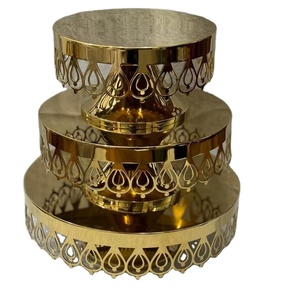 Juego de 3 Soportes Redondos de Metal Dorado de Lujo, Soportes Decorativos para Buffet, Centro de Mesa para Bodas, Soporte de Exhibición para Hoteles, Catering, Comida y Frutas - Product Image 1
