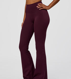 Leggings de yoga à taille haute et jambes évasées, couleur unie, longueur intégrale, pantalon de fitness extensible, matière sans couture en spandex et nylon - Product Image 3