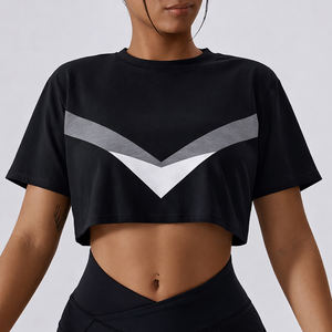 เสื้อยืดครอปสปอร์ตผู้หญิง สกรีนโลโก้ได้ แขนสั้น คอกลม ฟิตเนส สตรีทแวร์ - Product Image 6