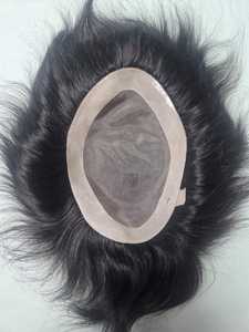 Toupee de Cabello Liso Negro con Base de Encaje BD y Monofilamento, Parte Central, Cabello Remy Indio de 28mm, Nudos Invisibles, 130% de Densidad - Product Image 2