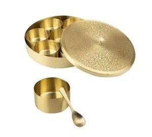 Designer Metal Masala Storage <b>Box</b> with Decorative Lid Kitchen <b>Spice</b> Organizer Container for Herbs Seasoning Dining Setup - Product Image 1