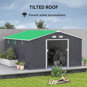 Capanno in Metallo 3,8 m x 3,3 m con Doppie Porte Scorrevoli e 4 Prese d'Aria per Attrezzi da Giardino, Esterno, Patio, Prato, Colore Verde Scuro - Product Image 4