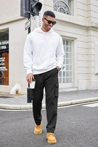 Pantalon cargo noir pour homme SANGLASPORTS, taille élastique, plusieurs poches, coupe droite décontractée, respirant, imperméable, poids moyen, tricoté - Product Image 6