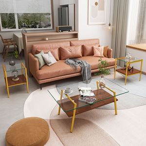 Set Moderno di 3 Tavolini da Caffè in Vetro Temperato con Strato in MDF, Tavolini Trasparenti per Soggiorno - Product Image 1