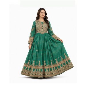 Manufactures <b>Green</b> <b>Silk</b> Embroidered Traditional Indian Pakistani Women's Loose Fit Floor Length Wedding Dress Afghan Kuchi Dress - Product Image 4