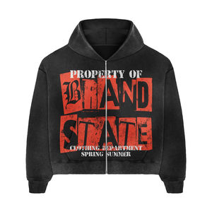 Survêtement unisexe Hip Hop délavé à l'acide, poids lourd |   Sweat à capuche noir avec cordon de serrage et pantalon évasé |   Streetwear haut de gamme OEM - Product Image 5