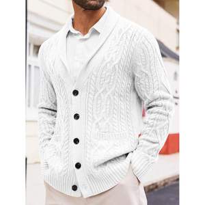 2025 cárdigan de punto de Cable informal para hombre, suéter con cuello chal, diseño de botones, suéter acanalado grueso de invierno bordado para primavera - Product Image 1