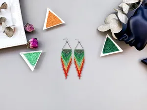 TRENDING <b>bead</b> ombre earrings, hoop turquoise green orange earrings, spring ocean long earrings for wedding , BIRTHDAY, GIFTED - Product Image 4