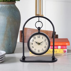 Vintage Metal Table <b>Clock</b>, Farmhouse Table <b>Clock</b>, Small Black Silent Non-Ticking Battery Operated Desk and Shelf <b>Clocks</b> <b>for</b> Home - Product Image 2