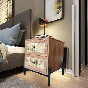 NORDIC STYLE SOLID <b>WOOD</b> EUROPEAN MID CENTURY <b>BEDSIDE</b> <b>TABLE</b> <b>with</b> CANE <b>DRAWER</b> NIGHTSTAND for APARTMENT STORAGE - Product Image 1