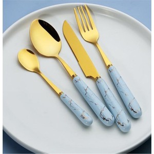 Juego de Cubiertos Modernos con Mango de Mármol Dorado, Juego de Cuchara, Tenedor y Cuchillo de Acero Inoxidable 18/10, Elegante Juego de Cubiertos para Cena o Boda - Product Image 4