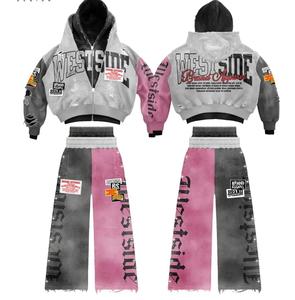 Brand Apparel Unisex Tracksuit Full <b>Zip</b> <b>Hooded</b> Sweatshirt & Pants Set Color Blocking Streetwear Autumn Wear Custom Apparel - Product Image 2