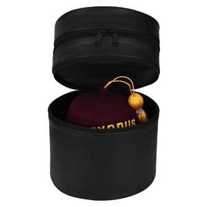 Premium Handmade Heavy Duty Black Imitation Leather Fez <b>Hat</b> Carry Case Double Layer Zipper Storage <b>Box</b> with Custom Embroidery - Product Image 2