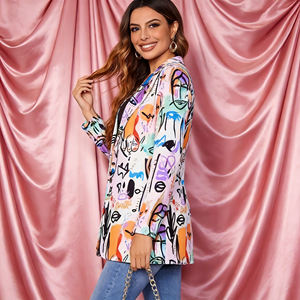 Oferta en Temu: Blazer informal para mujer con estampado de grafiti colorido, cuello de solapa, manga larga, para uso diario. - Product Image 4