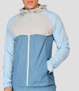 Nuevo Diseño Personalizado de Fabricante, Chaqueta Cortavientos Ligera para Hombre, 100% Poliéster Tejido, Color Gris Humo Claro/Azul Acero - Product Image 5