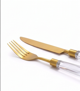 <b>Golden</b> Steel <b>Cutlery</b> <b>Set</b> Handmade Acrylic Handles Elegant Flatware For Restaurants Tabletop Dining And Luxury Meals - Product Image 2