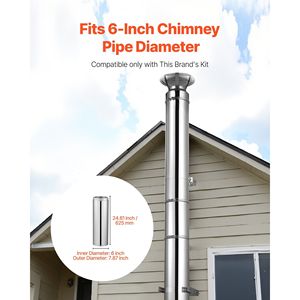 Tubo per Camino in Acciaio Inox a Doppia Parete Isolata 6 X 24 Pollici, Interno 316 Esterno 304, Tubo Dritto per Stufa con Facile Installazione - Product Image 2