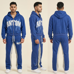 Sudadera con capucha de hombre con cremallera, de tejido grueso, con efecto desgastado, parche bordado vintage, lavado ácido y pedrería, de fabricante a medida. - Product Image 3