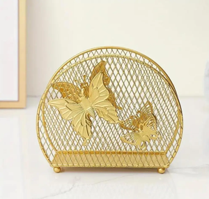 Porta pañuelos y servilletas de latón con diseño ornamentado y patas de bola, soporte decorativo para servilletas con acabado dorado. - Product Image 6