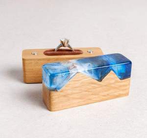 CUSTOM HANDMADE Wholesale Engagement <b>Proposal</b> Wedding Unique Double Slot Wooden and Resin Jewelry <b>Ring</b> <b>Box</b> - Product Image 5