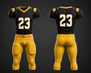 Uniforme de Fútbol Americano Personalizado, Jersey Sublimado Negro y Amarillo y Pantalones Acolchados, Ropa Deportiva Profesional, Conjunto Transpirable para Partidos - Product Image 1