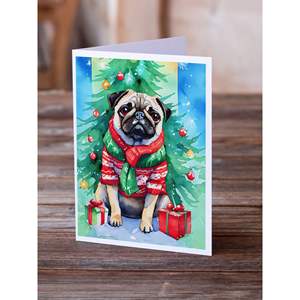 Whimsical A7 Size 5x7 Blank <b>Note</b> <b>Cards</b> Pack of 8 Christmas <b>Greeting</b> <b>Cards</b> with Envelopes for Pug Lovers - Product Image 2