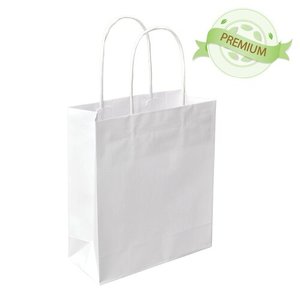 Sac de courses en papier kraft blanc et brun avec poignée torsadée, imprimé avec logo, impression offset, pour cadeaux et artisanat, recyclable - Product Image 1