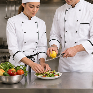 Professional <b>Chef</b> Uniform Set White Long Sleeve Jacket Apron <b>Hat</b> 100% Cotton Poplin Restaurant Bar Use Unisex - Product Image 2