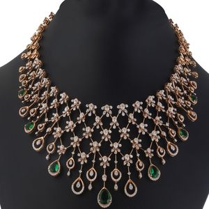 Luxury 14K Rose Gold Plated IGI Certified Diamond Halter <b>Necklace</b> Set High Quality Bridal Flower Mesh <b>Statement</b> Women - Product Image 1