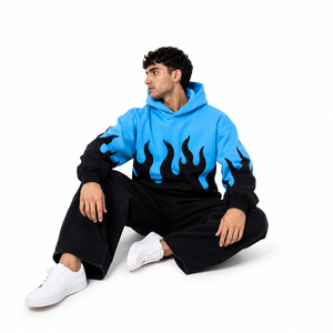 Sudadera con Capucha Unisex OME con Gráfico de Llama Bordado, Estampado de Fuego, 100% Algodón, Manga Larga, Corte Holgado, Ropa Casual Urbana, Venta al Por Mayor B2B - Product Image 4