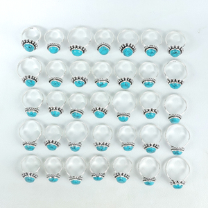 Wholesale Bismillah Gems DR-103 Women's Christian Turquoise Gemstone Bulk Boho Style Sterling Silver Plated <b>Adjustable</b> <b>Rings</b> - Product Image 6