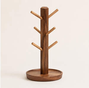 Soporte de Madera Maciza Premium para Tazas, Estilo Rústico con 6 Ganchos, para Mostrador de Cocina, Organización, Decoración y Exhibición - Product Image 3
