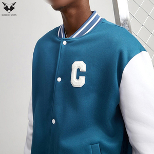 Chaqueta de Béisbol Universitaria con Bolsillos, Diseño Moderno con Estampado en Contraste Azul y Blanco, Letras y Frases en Inglés, Estilo Urbano - Product Image 6