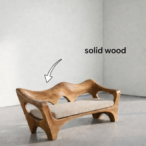 Banco de Madera Maciza Hecho a Mano con Respaldo Escultural para Sala de Estar, Marca Luxali, Diseño Moderno, Ecológico, Duradero, Relleno de Esponja y Lana - Product Image 6