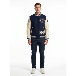 Blouson universitaire haut de gamme pour homme, personnalisé, en laine et cuir épais, zippé, coupe-vent, style streetwear tendance, OEM Letterman - Product Image 1