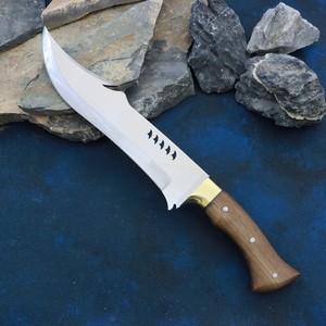 Cuchillo Bowie Hecho a Mano con Hoja de Acero D2, Mango de Madera Natural y Funda de Cuero, Cuchillo de Supervivencia para Camping, Cuchillo para Actividades al Aire Libre - Product Image 1